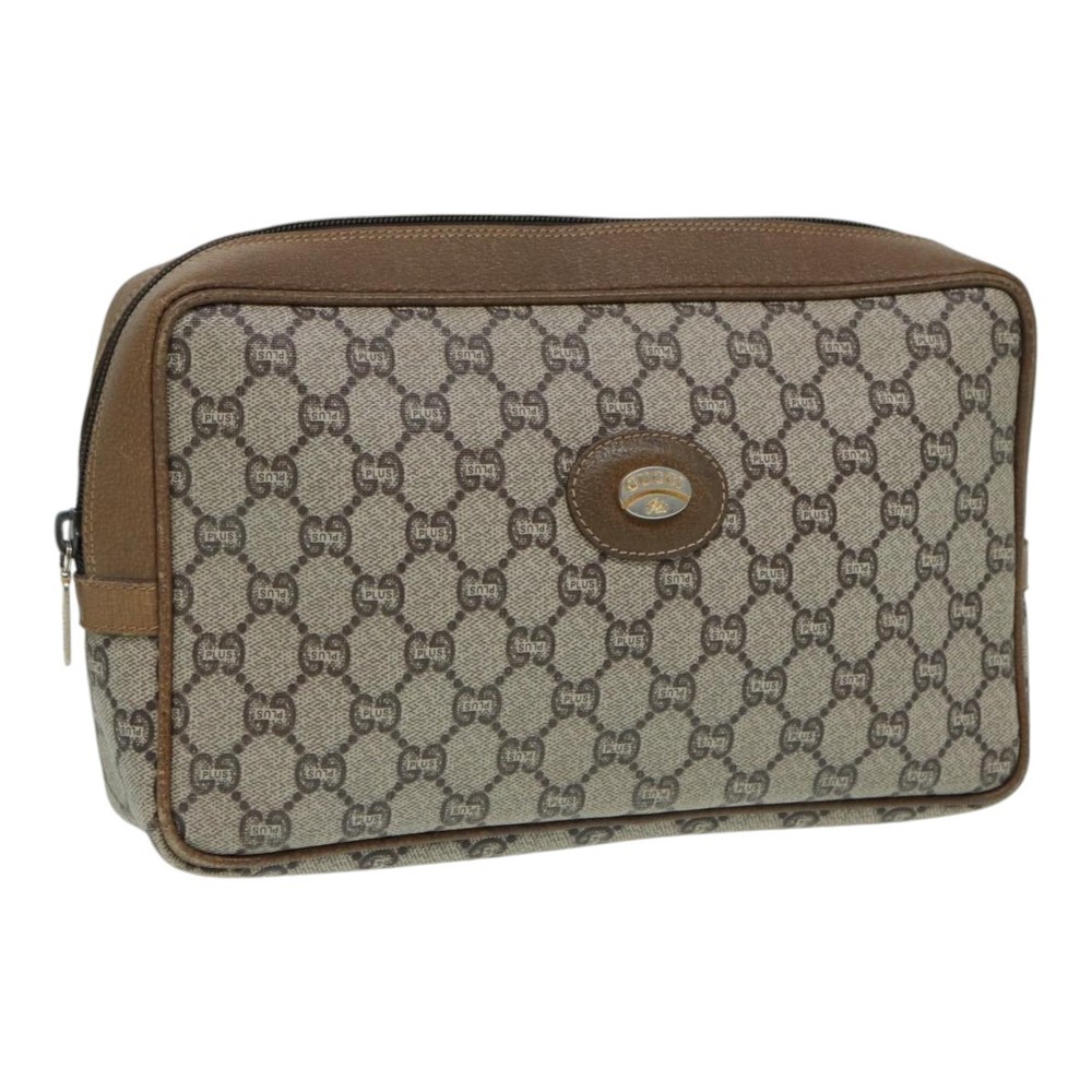 GUCCI GG Plus Supreme Clutch Bag PVC Beige Auth mr376 - Picture 1 of 16